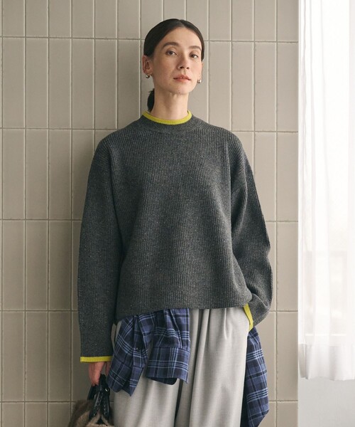 BEAUTY&YOUTH UNITED ARROWS（ビューティーアンドユースユナイテッドアローズ）の「ネップカラーライン クルーネック ニットプルオーバー（ニット/セーター・レディース・ダークグレー/ライム/オフホワイト・FREE）」の14枚目の写真