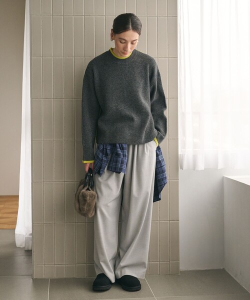 BEAUTY&YOUTH UNITED ARROWS（ビューティーアンドユースユナイテッドアローズ）の「ネップカラーライン クルーネック ニットプルオーバー（ニット/セーター・レディース・ダークグレー/ライム/オフホワイト・FREE）」の17枚目の写真