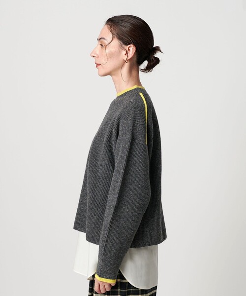 BEAUTY&YOUTH UNITED ARROWS（ビューティーアンドユースユナイテッドアローズ）の「ネップカラーライン クルーネック ニットプルオーバー（ニット/セーター・レディース・ダークグレー/ライム/オフホワイト・FREE）」の13枚目の写真