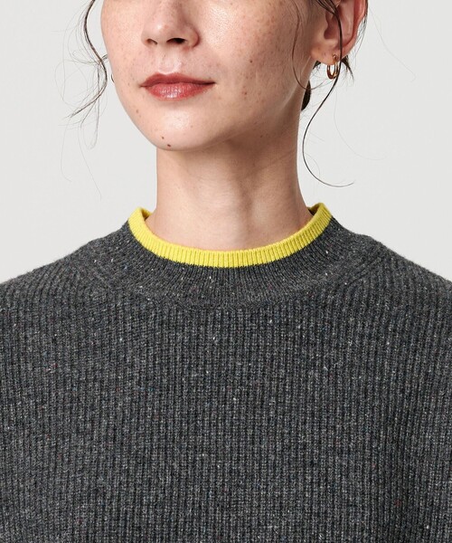ネップカラーライン クルーネック ニットプルオーバー（ニット