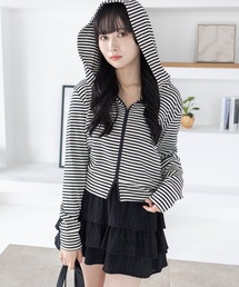 clear | ボーダー柄ダブルジップパーカー[カジュアル 着回し抜群 大人](パーカー)