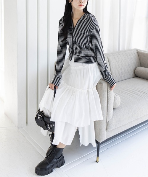 clear（クリア）の「ボーダー柄ダブルジップパーカー[カジュアル 着回し抜群 大人]（パーカー・レディース・ホワイト系その他/グレー系その他・F）」の7枚目の写真