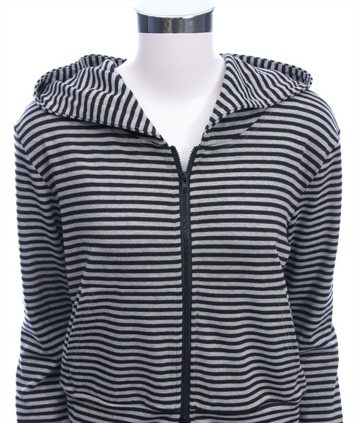 clear（クリア）の「ボーダー柄ダブルジップパーカー[カジュアル 着回し抜群 大人]（パーカー・レディース・ホワイト系その他/グレー系その他・F）」の12枚目の写真