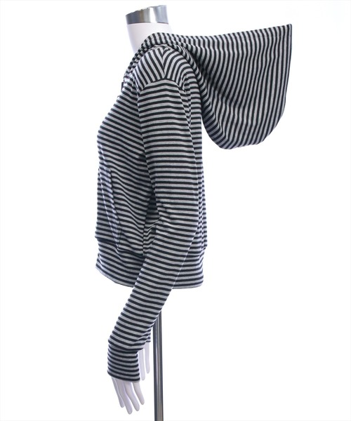 clear（クリア）の「ボーダー柄ダブルジップパーカー[カジュアル 着回し抜群 大人]（パーカー・レディース・ホワイト系その他/グレー系その他・F）」の14枚目の写真