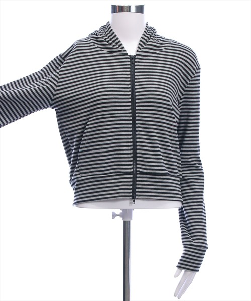 clear（クリア）の「ボーダー柄ダブルジップパーカー[カジュアル 着回し抜群 大人]（パーカー・レディース・ホワイト系その他/グレー系その他・F）」の15枚目の写真