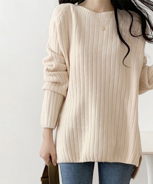 セール】ラウンドネック太リブニットセーター(ニット/セーター セール】ラウンドネック太リブニットセーター(ニット/セーター