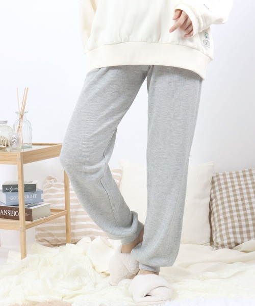 HANES(ヘインズ)の「Hanes(ヘインズ)ワッフルロングパンツ/サーマルジョガーパンツ イージーパンツ レディース(スウェットパンツ・レディース・グレー/ワイン/ネイビー・FREE)」の2枚目の写真