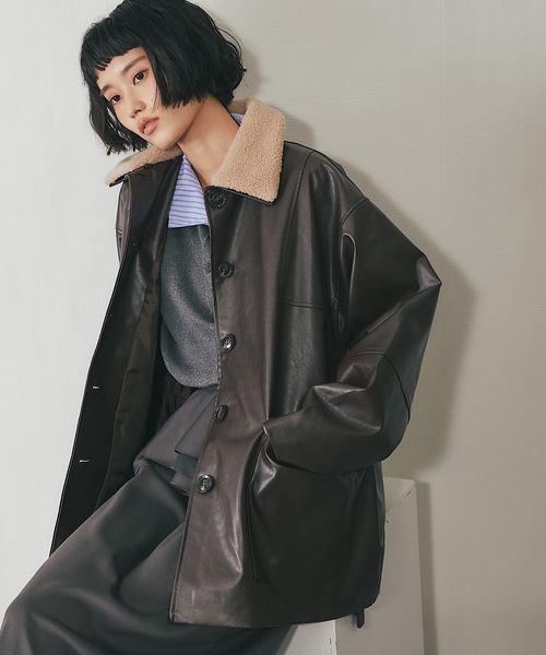 ANOTHER S（アナザーエス）の「フェイクレザー2WAY襟ボアカバーオール