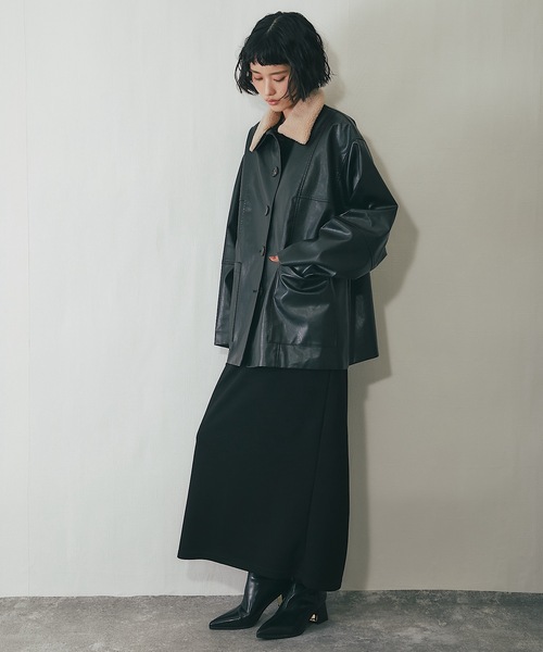 フェイクレザー2WAY襟ボアカバーオール（ライダースジャケット