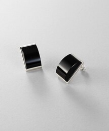 シルバー オニキス バフトップカットピアス