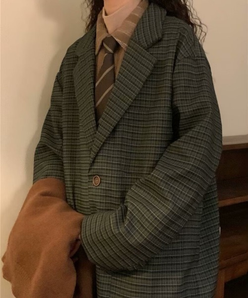 SHEPP(シープ)の「ユニセックスクラシック チェック柄テーラードジャケット(テーラードジャケット・レディース・ブラウン/グリーン・M/L)」の1枚目の写真