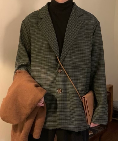SHEPP(シープ)の「ユニセックスクラシック チェック柄テーラードジャケット(テーラードジャケット・レディース・ブラウン/グリーン・M/L)」の5枚目の写真