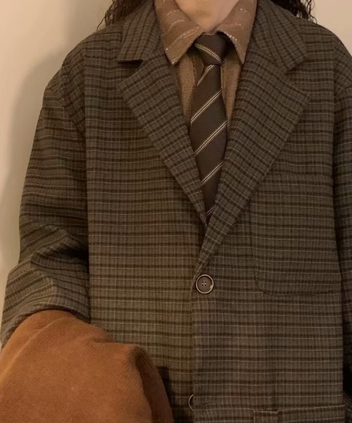 SHEPP(シープ)の「ユニセックスクラシック チェック柄テーラードジャケット(テーラードジャケット・レディース・ブラウン/グリーン・M/L)」の8枚目の写真