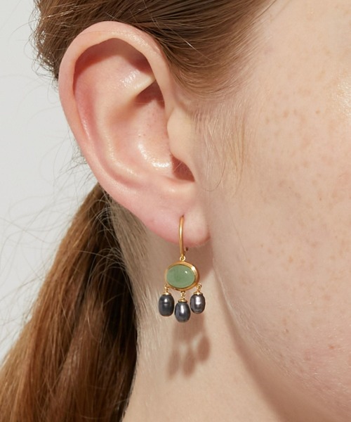 ancient] アベンチュリン グレーパール ピアス（ピアス（両耳用