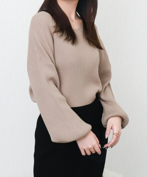 libelle more(リベル モア)の「【洗濯機で洗える】バルーン袖Vネックリブニットプルオーバー(ニット/セーター・レディース・ベージュ/イエロー/レッド/オフホワイト/ブラック・M)」の19枚目の写真