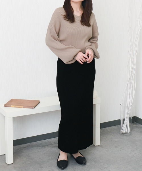 libelle more(リベル モア)の「【洗濯機で洗える】バルーン袖Vネックリブニットプルオーバー(ニット/セーター・レディース・ベージュ/イエロー/レッド/オフホワイト/ブラック・M)」の21枚目の写真