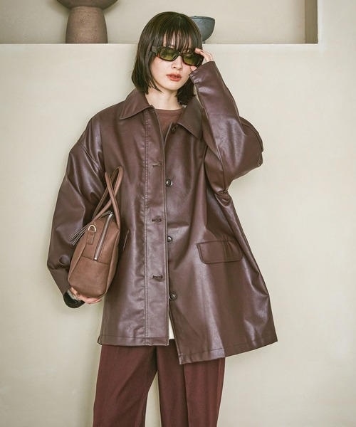 セール】フェイクレザーカーコート / 572693（ステンカラーコート