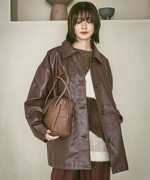 セール】フェイクレザーカーコート / 572693（ステンカラーコート