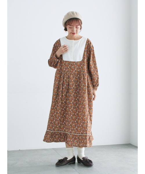 Samansa Mos2（サマンサ モスモス）の「【WEB限定】胸元配色花柄ワンピース（ワンピース・レディース・ミント/ブラウン/チャコールグレー・F）」の6枚目の写真