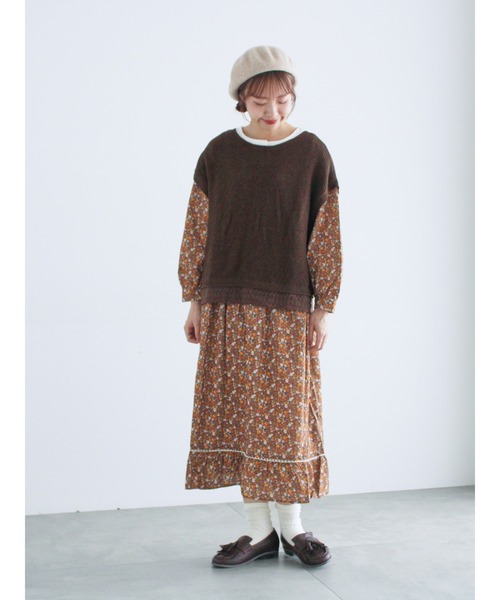 Samansa Mos2（サマンサ モスモス）の「【WEB限定】胸元配色花柄ワンピース（ワンピース・レディース・ミント/ブラウン/チャコールグレー・F）」の8枚目の写真