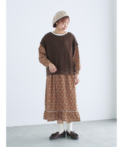 Samansa Mos2（サマンサ モスモス）の「【WEB限定】胸元配色花柄ワンピース（ワンピース・レディース・ミント/ブラウン/チャコールグレー・F）」の9枚目の写真