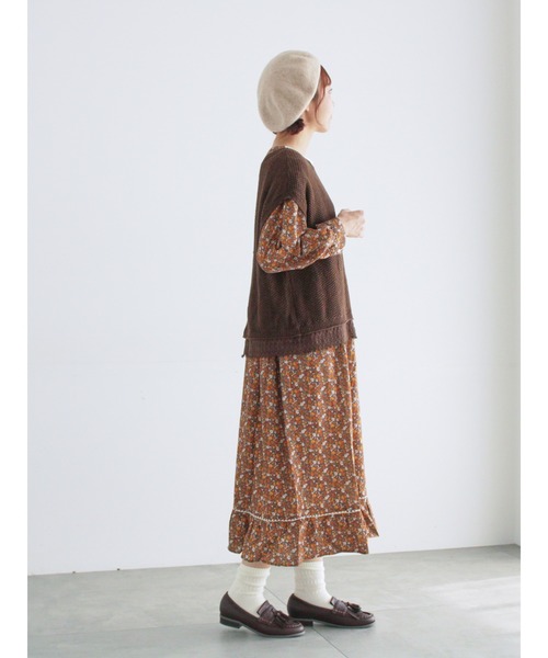 Samansa Mos2（サマンサ モスモス）の「【WEB限定】胸元配色花柄ワンピース（ワンピース・レディース・ミント/ブラウン/チャコールグレー・F）」の10枚目の写真