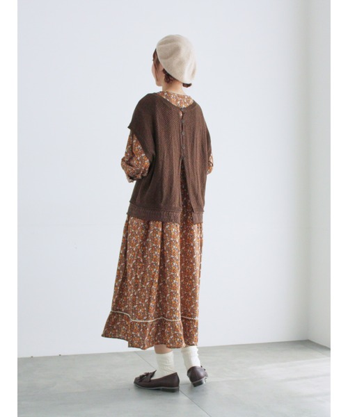 Samansa Mos2（サマンサ モスモス）の「【WEB限定】胸元配色花柄ワンピース（ワンピース・レディース・ミント/ブラウン/チャコールグレー・F）」の12枚目の写真