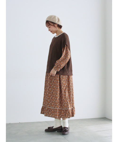 Samansa Mos2（サマンサ モスモス）の「【WEB限定】胸元配色花柄ワンピース（ワンピース・レディース・ミント/ブラウン/チャコールグレー・F）」の13枚目の写真