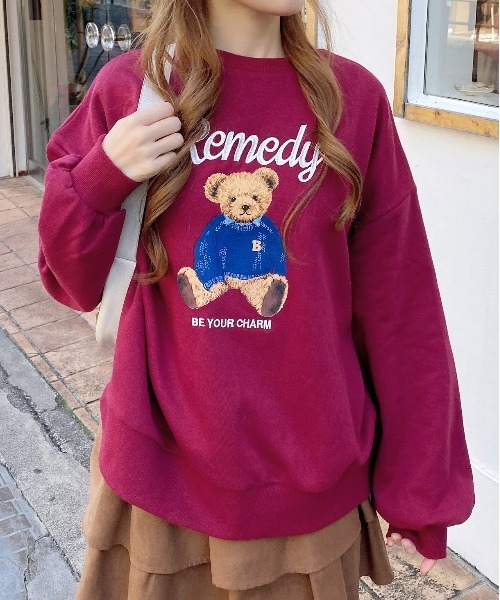 INGNI（イング）の「【WEB限定】ベアロゴスウェットチュニック（スウェット・レディース・ネイビー/オートミール/ボルドー・M）」の3枚目の写真