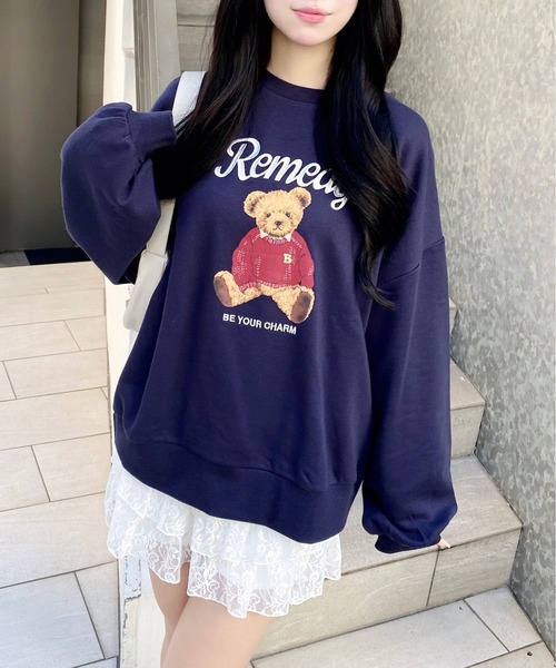 INGNI（イング）の「【WEB限定】ベアロゴスウェットチュニック（スウェット・レディース・ネイビー/オートミール/ボルドー・M）」の12枚目の写真