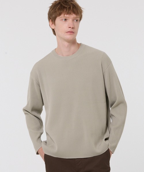coca（coca）（コカ）の「畦編みクルーネックニットトップス（ニット/セーター・メンズ・ブラック/ライトグレー・L/M/XL）」の2枚目の写真