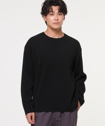 畦編みクルーネックニットトップス