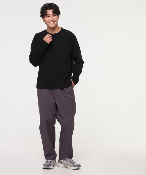 coca（coca）（コカ）の「畦編みクルーネックニットトップス（ニット/セーター・メンズ・ブラック/ライトグレー・L/M/XL）」の3枚目の写真