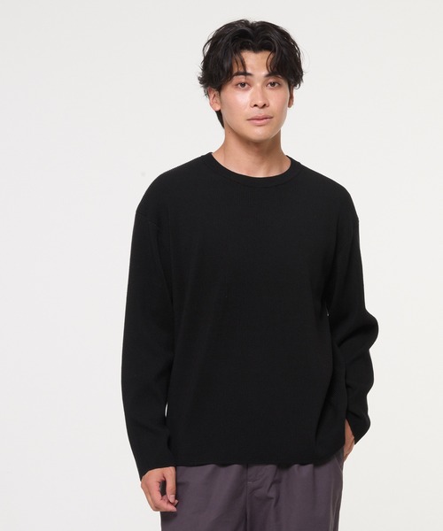 coca（coca）（コカ）の「畦編みクルーネックニットトップス（ニット/セーター・メンズ・ブラック/ライトグレー・L/M/XL）」の4枚目の写真
