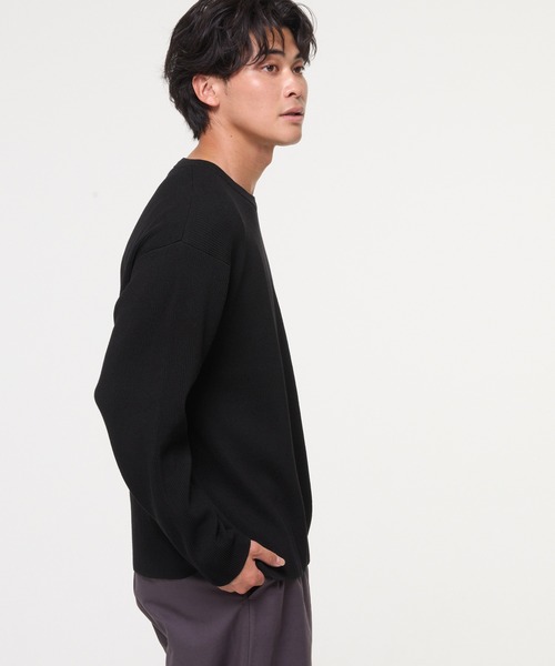 coca（coca）（コカ）の「畦編みクルーネックニットトップス（ニット/セーター・メンズ・ブラック/ライトグレー・L/M/XL）」の5枚目の写真