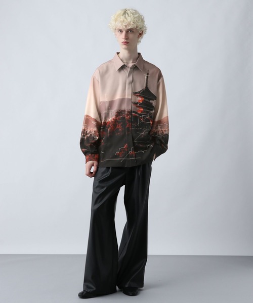 HARE（ハレ）の「ランドスケープスケッチシャツ(HARE)（シャツ/ブラウス・メンズ・ブラック/オレンジ・FREE）」の6枚目の写真