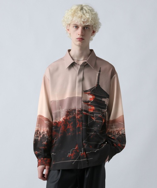 HARE（ハレ）の「ランドスケープスケッチシャツ(HARE)（シャツ/ブラウス・メンズ・ブラック/オレンジ・FREE）」の11枚目の写真