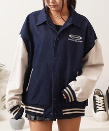ロゴ刺繍 オーバーサイズ デニムスタジャン / Logo Embroidered Oversized Denim Stadium Jacket
