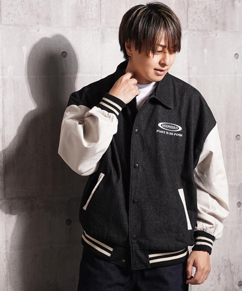 1111clothing(ワンフォークロージング)の「ロゴ刺繍 オーバーサイズ デニムスタジャン / Logo Embroidered Oversized Denim Stadium Jacket(スタジャン・メンズ・ブラック/ネイビー・M/L)」の11枚目の写真