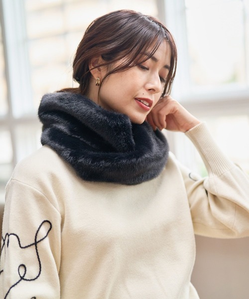 FOUND GOOD（ファウンドグッド）の「とろふわスヌード（マフラー・レディース・ベージュ/ブラック/グレー系5・FREE）」の4枚目の写真