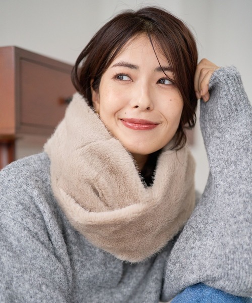 FOUND GOOD（ファウンドグッド）の「とろふわスヌード（マフラー・レディース・ベージュ/ブラック/グレー系5・FREE）」の6枚目の写真