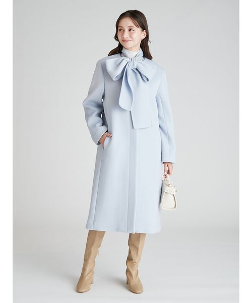 美品✨️秋冬活躍✨️CELFORD セルフォード ノーカラーコート ブルー38 M リボンストール付きノーカラーコート（ノーカラージャケット