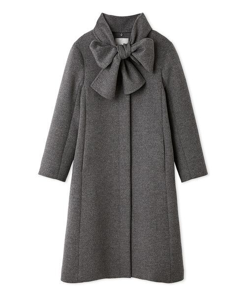 リボンストール付きノーカラーコート（ノーカラージャケット