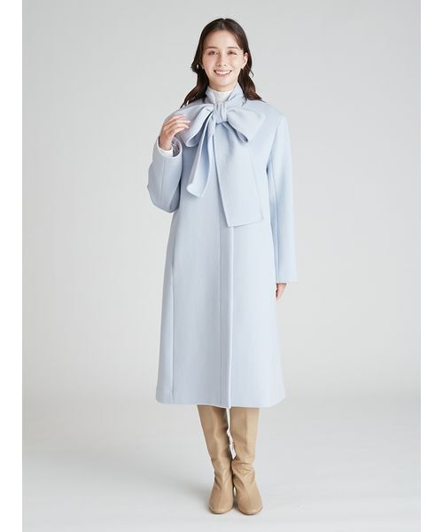 リボンストール付きノーカラーコート（ノーカラージャケット