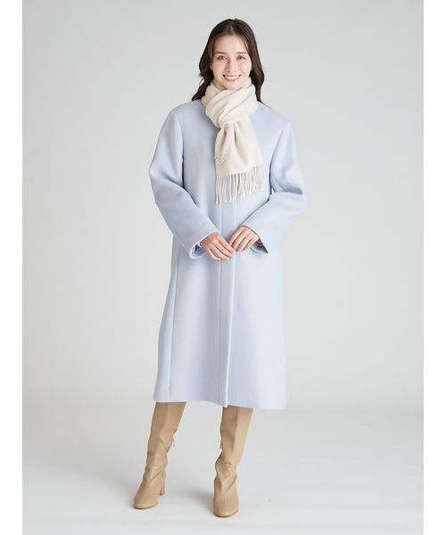 リボンストール付きノーカラーコート（ノーカラージャケット