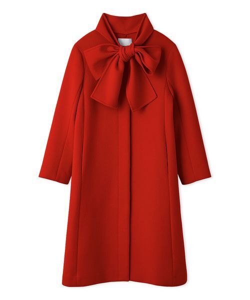 リボンストール付きノーカラーコート（ノーカラージャケット