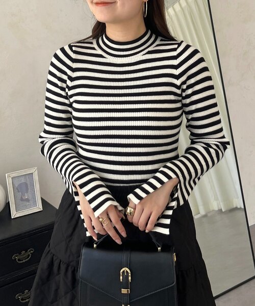 prose verse（プロズヴェール）の「ハイネックリブニットトップス（ニット/セーター・レディース・アイボリー/ブラック系その他/ブラック・LARGE/MEDIUM）」の3枚目の写真