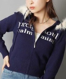 SPINNS | ふわもこフードが優勝☆彡あざと可愛い韓国ニットパーカー/ジャガードロゴ(パーカー)