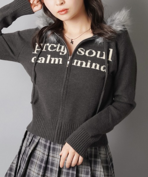 ふわもこフードが優勝☆彡あざと可愛い韓国ニットパーカー/ジャガード