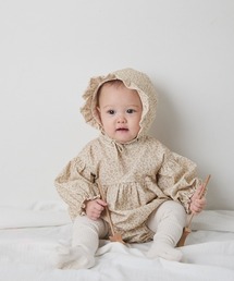 riziere（リジェール）の「【リンクコーデ】ボンネット付きフラワープリントコーデュロイフリルロンパース（ロンパース）」